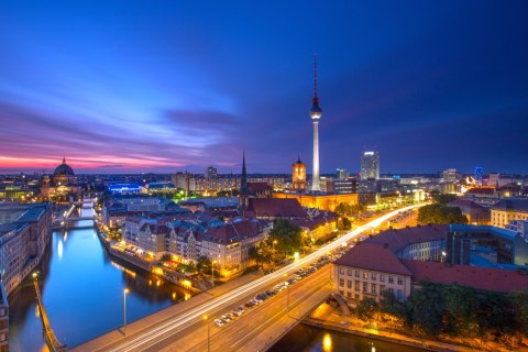 Obraz Wieloczęściowy Panorama Berlina O Zachodzie Słońca Obraz Wieloczęściowy Panorama Berlina O Zachodzie Słońca