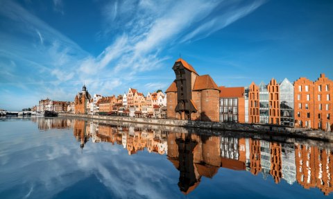 Obraz Wieloczęściowy Panorama Gdańska Z Widokiem Na Rzekę Obraz Wieloczęściowy Panorama Gdańska Z Widokiem Na Rzekę