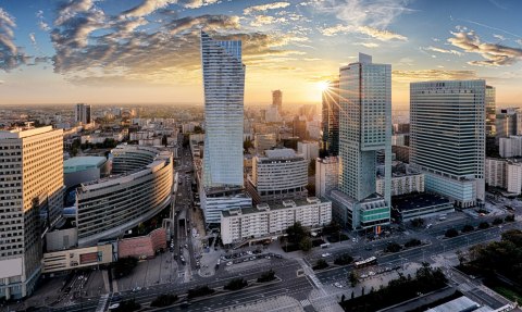 Obraz Wieloczęściowy Warszawskie Wieżowce O Zachodzie Słońca Obraz Wieloczęściowy Warszawskie Wieżowce O Zachodzie Słońca