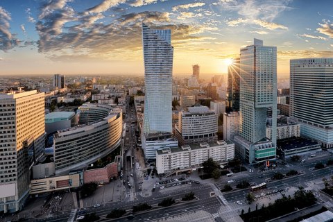 Obraz Wieloczęściowy Warszawskie Wieżowce O Zachodzie Słońca Obraz Wieloczęściowy Warszawskie Wieżowce O Zachodzie Słońca