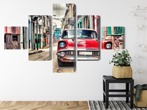 Obraz Wieloczęściowy Czerwony Samochód Chevroleta W Stylu Retro Obraz Wieloczęściowy Czerwony Samochód Chevroleta W Stylu Retro