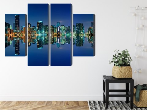 Obraz Wieloczęściowy Panorama Miami Nocą Obraz Wieloczęściowy Panorama Miami Nocą