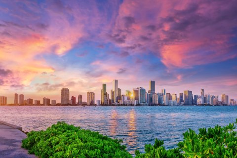 Obraz Wieloczęściowy Panorama Miami Podczas Zachodu Słońca Obraz Wieloczęściowy Panorama Miami Podczas Zachodu Słońca