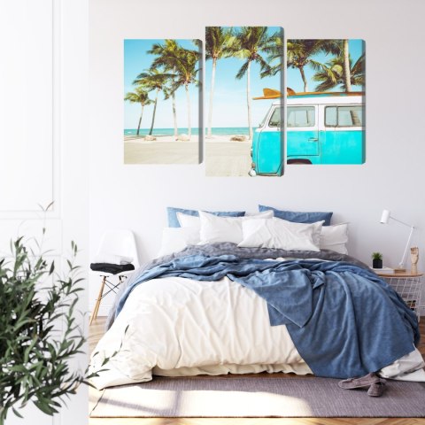 Obraz Wieloczęściowy Retro Samochód Na Plaży 3D Obraz Wieloczęściowy Retro Samochód Na Plaży 3D