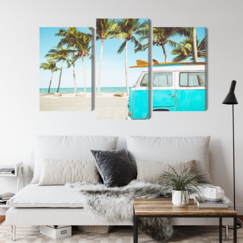 Obraz Wieloczęściowy Retro Samochód Na Plaży 3D Obraz Wieloczęściowy Retro Samochód Na Plaży 3D