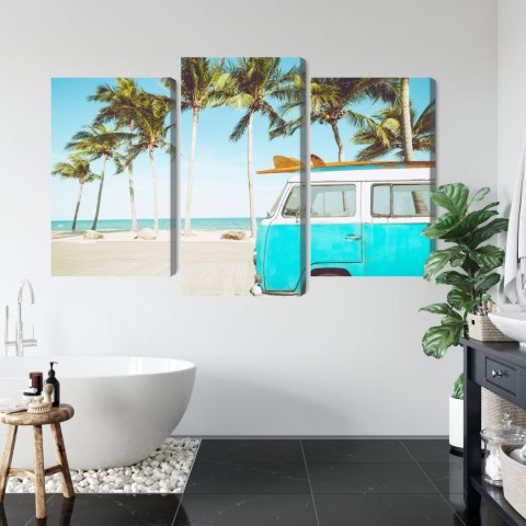 Obraz Wieloczęściowy Retro Samochód Na Plaży 3D Obraz Wieloczęściowy Retro Samochód Na Plaży 3D
