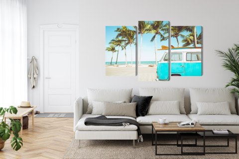 Obraz Wieloczęściowy Retro Samochód Na Plaży 3D Obraz Wieloczęściowy Retro Samochód Na Plaży 3D