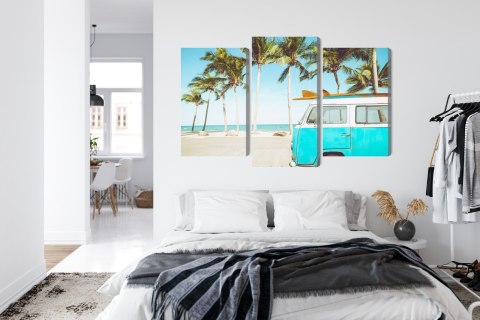 Obraz Wieloczęściowy Retro Samochód Na Plaży 3D Obraz Wieloczęściowy Retro Samochód Na Plaży 3D