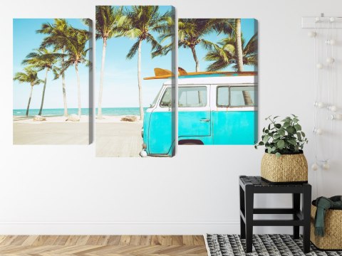 Obraz Wieloczęściowy Retro Samochód Na Plaży 3D Obraz Wieloczęściowy Retro Samochód Na Plaży 3D