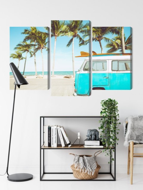 Obraz Wieloczęściowy Retro Samochód Na Plaży 3D Obraz Wieloczęściowy Retro Samochód Na Plaży 3D