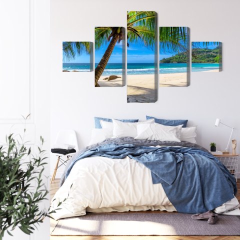 Obraz Wieloczęściowy Tropikalna Plaża Z Palmą 3D Obraz Wieloczęściowy Tropikalna Plaża Z Palmą 3D