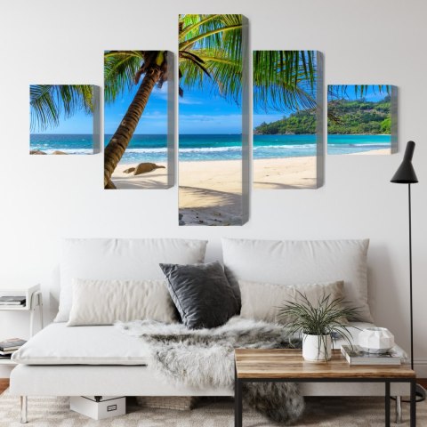 Obraz Wieloczęściowy Tropikalna Plaża Z Palmą 3D Obraz Wieloczęściowy Tropikalna Plaża Z Palmą 3D