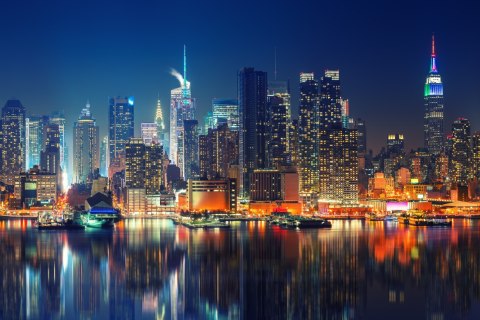 Obraz Wieloczęściowy Panoramiczny Widok Na Manhattan Nocą Obraz Wieloczęściowy Panoramiczny Widok Na Manhattan Nocą