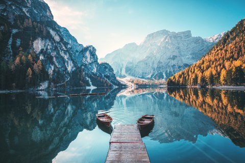 Obraz Wieloczęściowy Jezioro Braies We Włoskich Dolomitach 3D Obraz Wieloczęściowy Jezioro Braies We Włoskich Dolomitach 3D