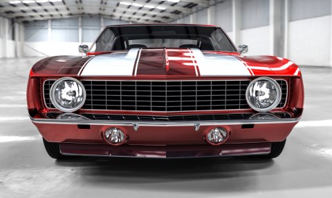 Obraz Wieloczęściowy Czerwony Muscle Car W Garażu Obraz Wieloczęściowy Czerwony Muscle Car W Garażu