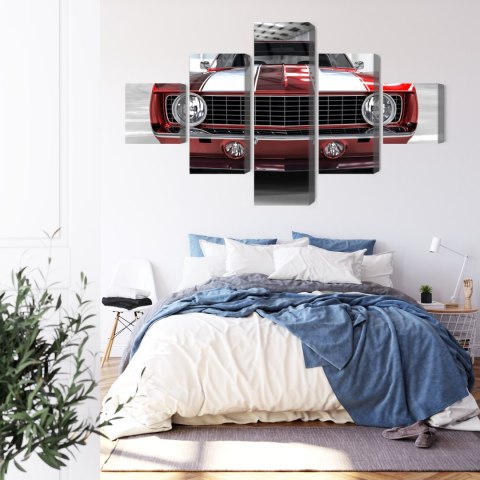 Obraz Wieloczęściowy Czerwony Muscle Car W Garażu Obraz Wieloczęściowy Czerwony Muscle Car W Garażu