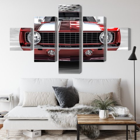 Obraz Wieloczęściowy Czerwony Muscle Car W Garażu Obraz Wieloczęściowy Czerwony Muscle Car W Garażu