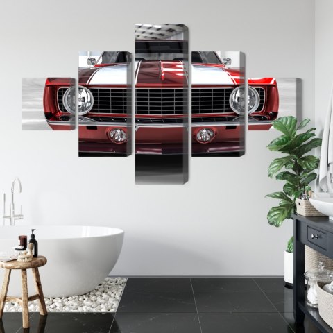 Obraz Wieloczęściowy Czerwony Muscle Car W Garażu Obraz Wieloczęściowy Czerwony Muscle Car W Garażu