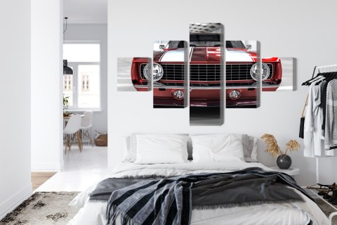 Obraz Wieloczęściowy Czerwony Muscle Car W Garażu Obraz Wieloczęściowy Czerwony Muscle Car W Garażu