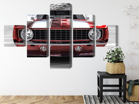 Obraz Wieloczęściowy Czerwony Muscle Car W Garażu Obraz Wieloczęściowy Czerwony Muscle Car W Garażu