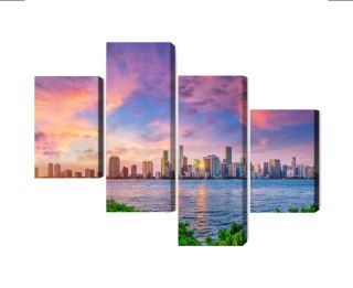 Obraz Wieloczęściowy Panorama Miami Podczas Zachodu Słońca