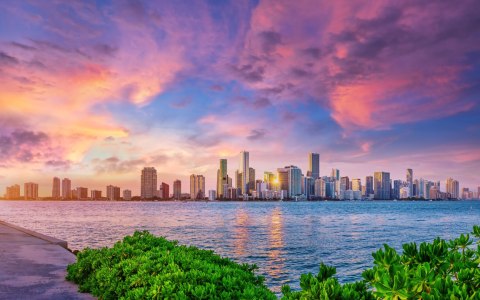 Obraz Wieloczęściowy Panorama Miami Podczas Zachodu Słońca Obraz Wieloczęściowy Panorama Miami Podczas Zachodu Słońca