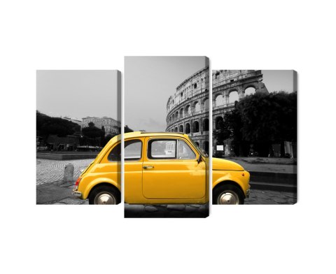 Obraz Wieloczęściowy Żółty Samochód Retro Na Tle Koloseum Obraz Wieloczęściowy Żółty Samochód Retro Na Tle Koloseum