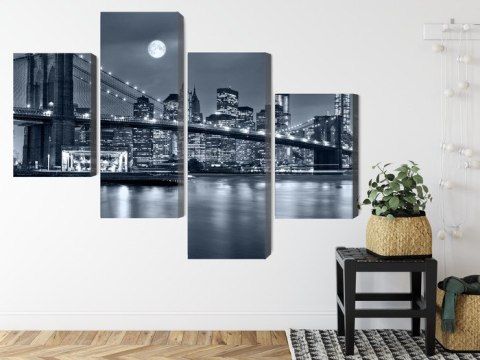 Obraz Wieloczęściowy Nocna Panorama Nowego Jorku Z Księżycem Na Niebie Obraz Wieloczęściowy Nocna Panorama Nowego Jorku Z Księżycem Na Niebie