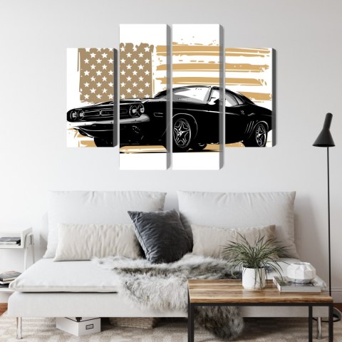 Obraz Wieloczęściowy Amerykański Muscle Car Z Flagą Usa W Tle Obraz Wieloczęściowy Amerykański Muscle Car Z Flagą Usa W Tle