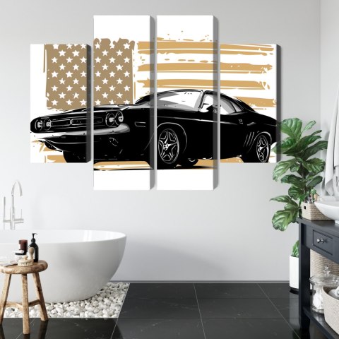 Obraz Wieloczęściowy Amerykański Muscle Car Z Flagą Usa W Tle Obraz Wieloczęściowy Amerykański Muscle Car Z Flagą Usa W Tle