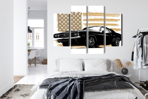 Obraz Wieloczęściowy Amerykański Muscle Car Z Flagą Usa W Tle Obraz Wieloczęściowy Amerykański Muscle Car Z Flagą Usa W Tle