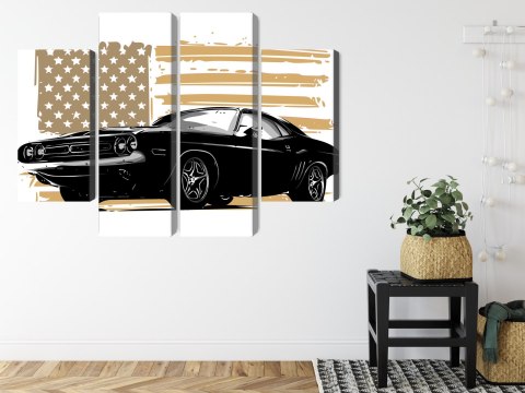Obraz Wieloczęściowy Amerykański Muscle Car Z Flagą Usa W Tle Obraz Wieloczęściowy Amerykański Muscle Car Z Flagą Usa W Tle
