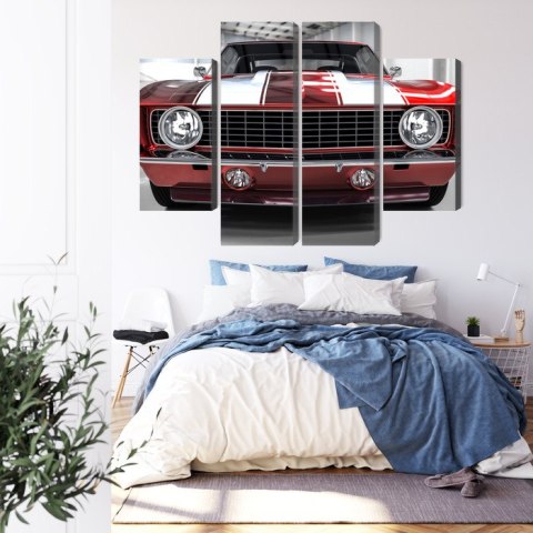 Obraz Wieloczęściowy Czerwony Muscle Car W Garażu Obraz Wieloczęściowy Czerwony Muscle Car W Garażu