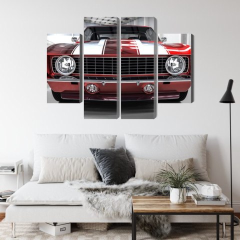 Obraz Wieloczęściowy Czerwony Muscle Car W Garażu Obraz Wieloczęściowy Czerwony Muscle Car W Garażu