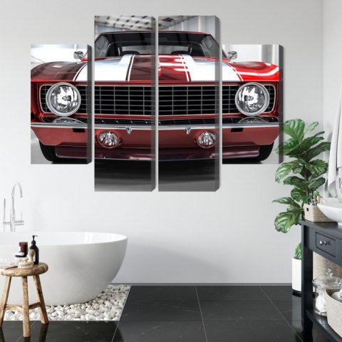 Obraz Wieloczęściowy Czerwony Muscle Car W Garażu Obraz Wieloczęściowy Czerwony Muscle Car W Garażu