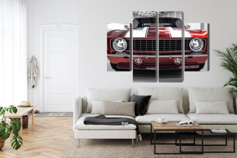 Obraz Wieloczęściowy Czerwony Muscle Car W Garażu Obraz Wieloczęściowy Czerwony Muscle Car W Garażu