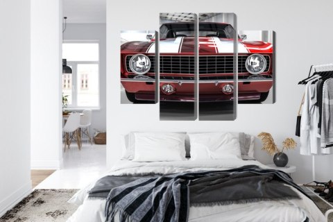 Obraz Wieloczęściowy Czerwony Muscle Car W Garażu Obraz Wieloczęściowy Czerwony Muscle Car W Garażu