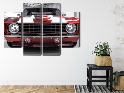 Obraz Wieloczęściowy Czerwony Muscle Car W Garażu Obraz Wieloczęściowy Czerwony Muscle Car W Garażu