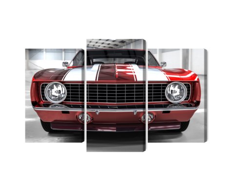 Obraz Wieloczęściowy Czerwony Muscle Car W Garażu Obraz Wieloczęściowy Czerwony Muscle Car W Garażu
