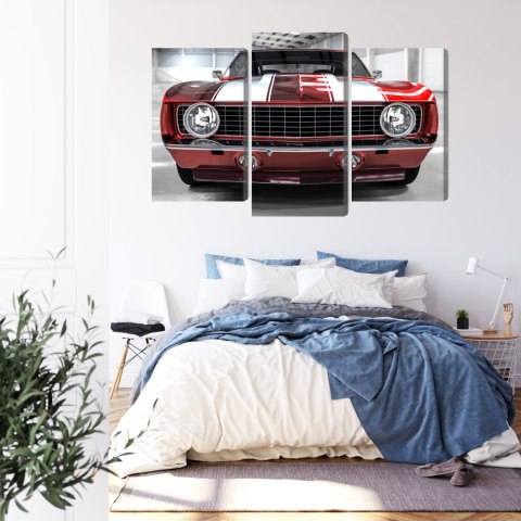 Obraz Wieloczęściowy Czerwony Muscle Car W Garażu Obraz Wieloczęściowy Czerwony Muscle Car W Garażu