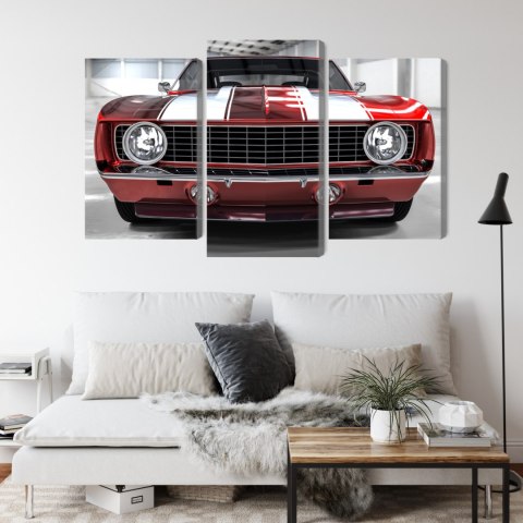 Obraz Wieloczęściowy Czerwony Muscle Car W Garażu Obraz Wieloczęściowy Czerwony Muscle Car W Garażu