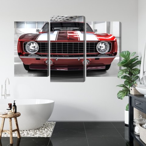Obraz Wieloczęściowy Czerwony Muscle Car W Garażu Obraz Wieloczęściowy Czerwony Muscle Car W Garażu