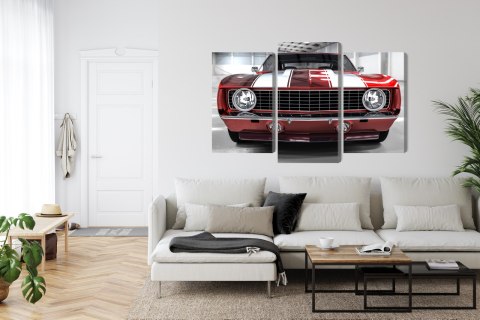 Obraz Wieloczęściowy Czerwony Muscle Car W Garażu Obraz Wieloczęściowy Czerwony Muscle Car W Garażu