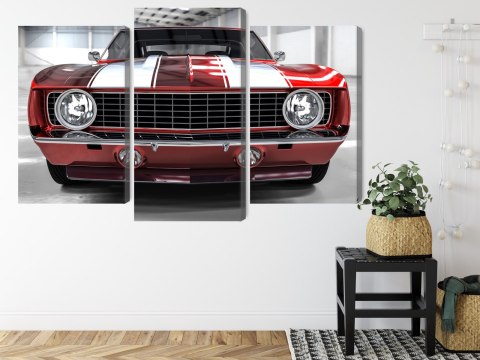 Obraz Wieloczęściowy Czerwony Muscle Car W Garażu Obraz Wieloczęściowy Czerwony Muscle Car W Garażu