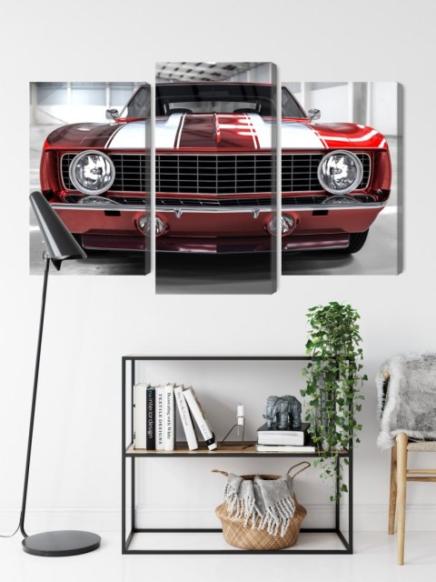 Obraz Wieloczęściowy Czerwony Muscle Car W Garażu Obraz Wieloczęściowy Czerwony Muscle Car W Garażu
