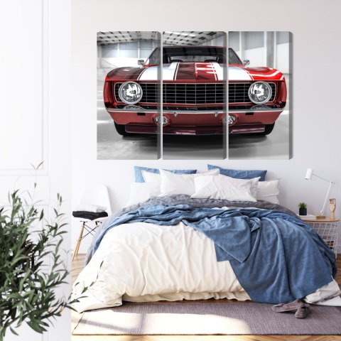 Obraz Wieloczęściowy Czerwony Muscle Car W Garażu Obraz Wieloczęściowy Czerwony Muscle Car W Garażu