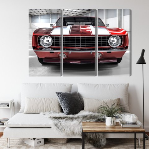 Obraz Wieloczęściowy Czerwony Muscle Car W Garażu Obraz Wieloczęściowy Czerwony Muscle Car W Garażu