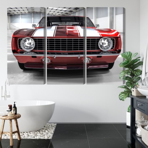Obraz Wieloczęściowy Czerwony Muscle Car W Garażu Obraz Wieloczęściowy Czerwony Muscle Car W Garażu
