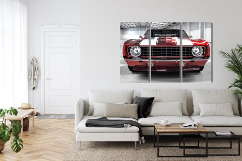 Obraz Wieloczęściowy Czerwony Muscle Car W Garażu Obraz Wieloczęściowy Czerwony Muscle Car W Garażu