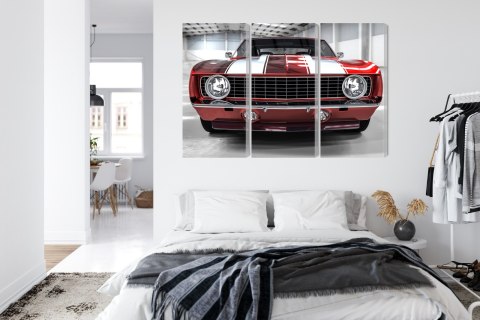 Obraz Wieloczęściowy Czerwony Muscle Car W Garażu Obraz Wieloczęściowy Czerwony Muscle Car W Garażu